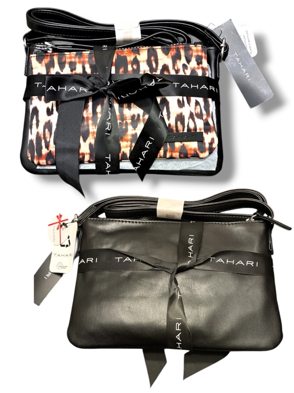 🐆 Tahari Downtown 2 Pc Crossbody Bag Set Leopard & Black Nylon NWT